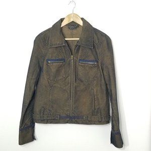 Yukka Vintage Blue Pin Striped Zip Front Pockets Jacket Brown Size 10